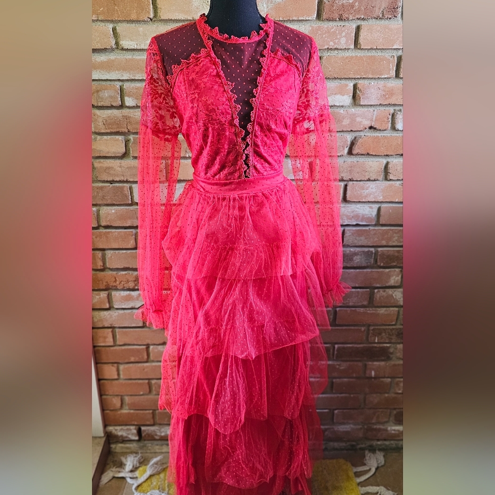 Vibrant Red Layered Tulle Dress